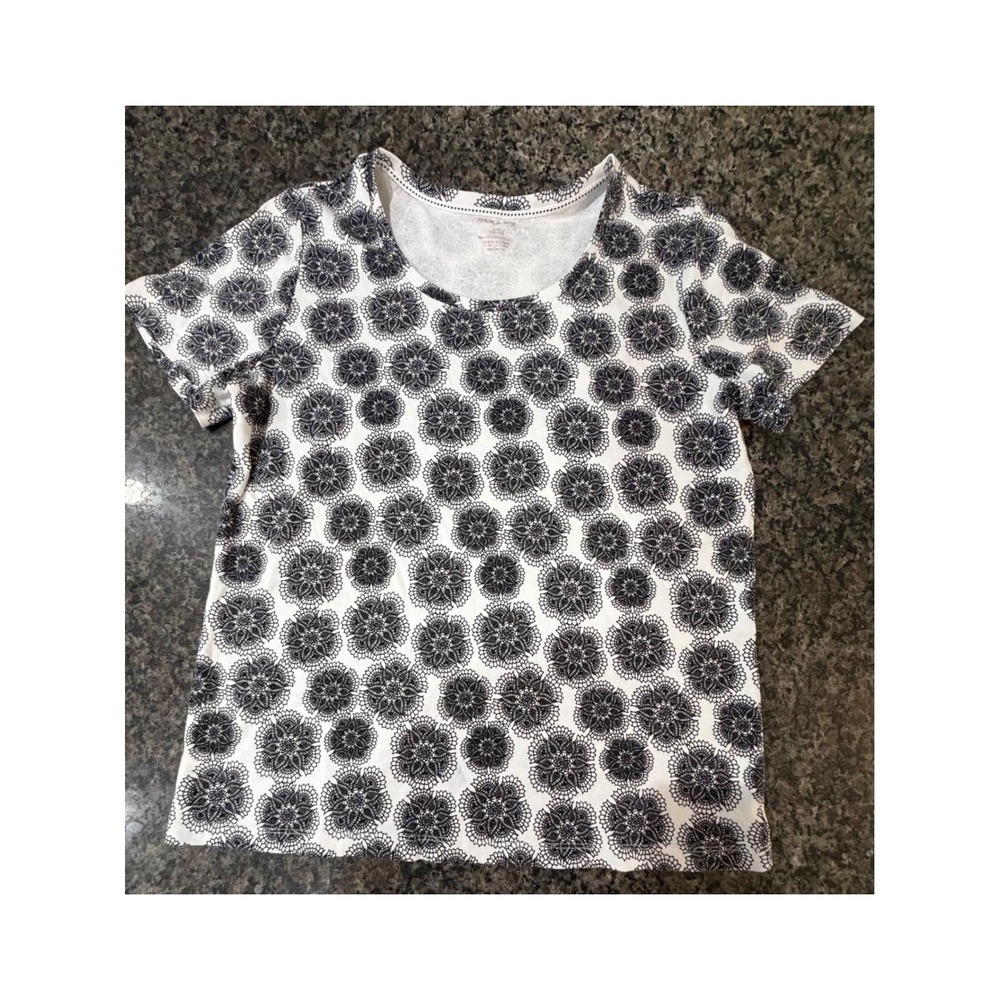 White Stag Womens L 12-14 Cotton Short Sleeve Floral Medallion Print T-Shirt Top